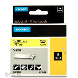 Laminiertes Klebeband zur Kennzeichnung von Maschinen Rhino Dymo ID1-12 12 x 5,5 mm Schwarz Gelb Vinyl Selbstklebend (5 Stück)