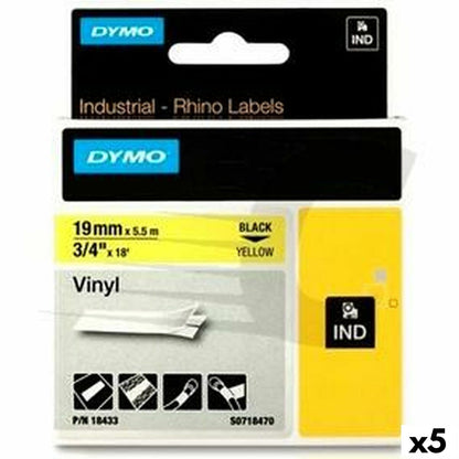 Ruban Laminé pour Etiqueteuses Rhino Dymo ID1-19 19 x 3,5 mm Noir Jaune Autocollants (5 Unités)