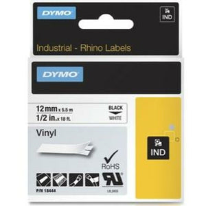 Laminiertes Klebeband zur Kennzeichnung von Maschinen Rhino Dymo ID1-12 12 x 5,5 mm Schwarz Weiß Vinyl Selbstklebend (5 Stück)