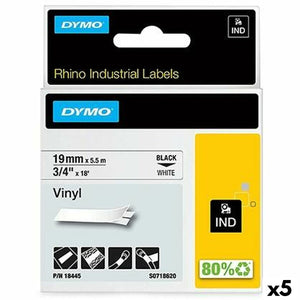 Laminiertes Klebeband zur Kennzeichnung von Maschinen Rhino Dymo ID1-19 19 x 5,5 mm Schwarz Weiß Vinyl Selbstklebend (5 Stück)