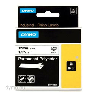 Laminiertes Klebeband zur Kennzeichnung von Maschinen Rhino Dymo ID1-12 12 x 5,5 mm Schwarz Weiß Selbstklebend (5 Stück)