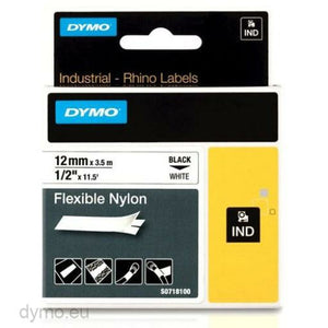 Laminated Tape for Labelling Machines Rhino Dymo ID1-12 12 x 3,5 mm Black White Self-adhesives (5 Units)