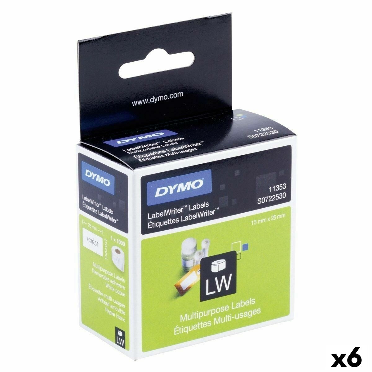 Drucker-Etiketten Dymo Weiß Schwarz 1000 Stücke 13 x 25 mm (6 Stück)