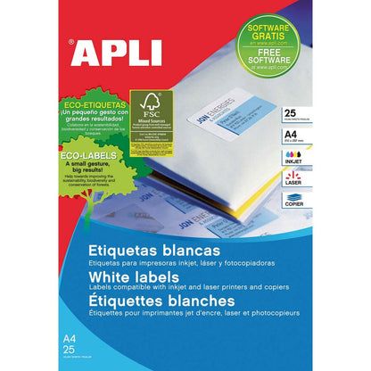 Etiquettes pour Imprimante Apli Blanc 25 Volets 63,5 x 38,1 mm